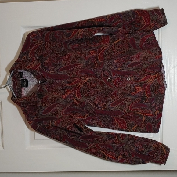 Erika Paisley Corduroy Long Sleeve Button Up Shirt Size M - Picture 1 of 4